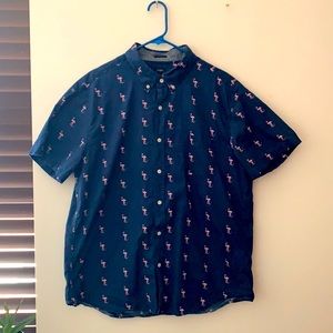 XL J. Crew slim fit navy button down with flamingo